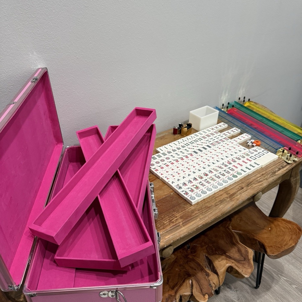 Vintage Pink Case Mah Jong Set Tiles Jokers Racks Case American Mahjong